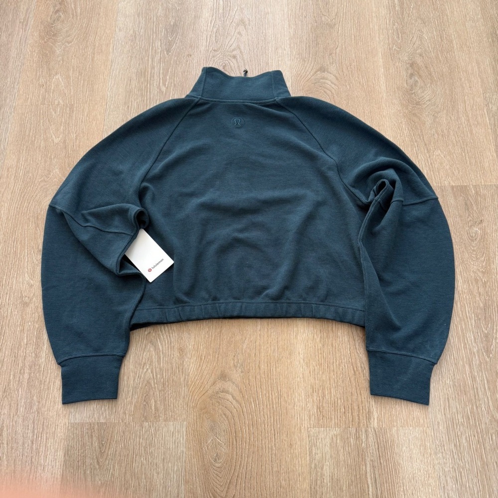 Lululemon Scuba Cropped 1/2 Zip Funnel‎ Neck Women XL Storm Teal Waffle Pullover - Picture 9 of 9